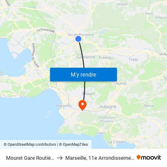 Mouret Gare Routière to Marseille, 11e Arrondissement map