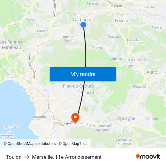 Toulon to Marseille, 11e Arrondissement map