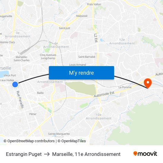 Estrangin Puget to Marseille, 11e Arrondissement map