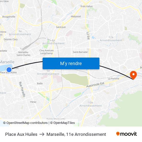 Place Aux Huiles to Marseille, 11e Arrondissement map