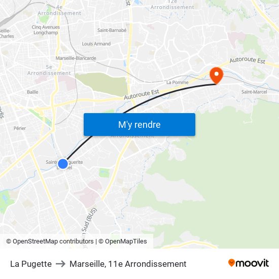 La Pugette to Marseille, 11e Arrondissement map