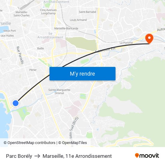 Parc Borély to Marseille, 11e Arrondissement map