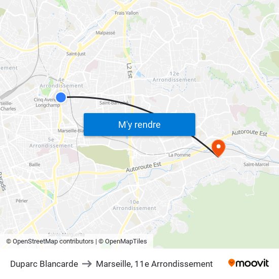 Duparc Blancarde to Marseille, 11e Arrondissement map