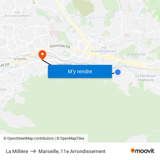 La Millière to Marseille, 11e Arrondissement map