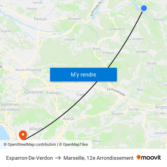 Esparron-De-Verdon to Marseille, 12e Arrondissement map