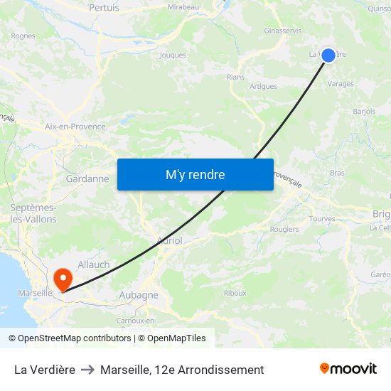 La Verdière to Marseille, 12e Arrondissement map