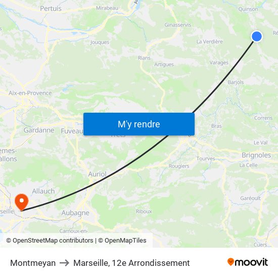 Montmeyan to Marseille, 12e Arrondissement map