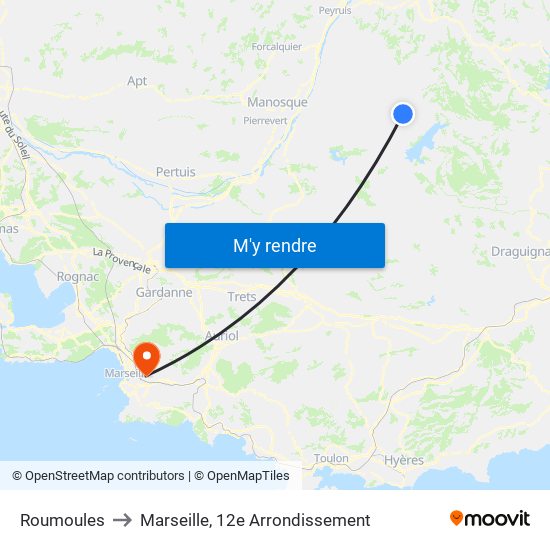 Roumoules to Marseille, 12e Arrondissement map