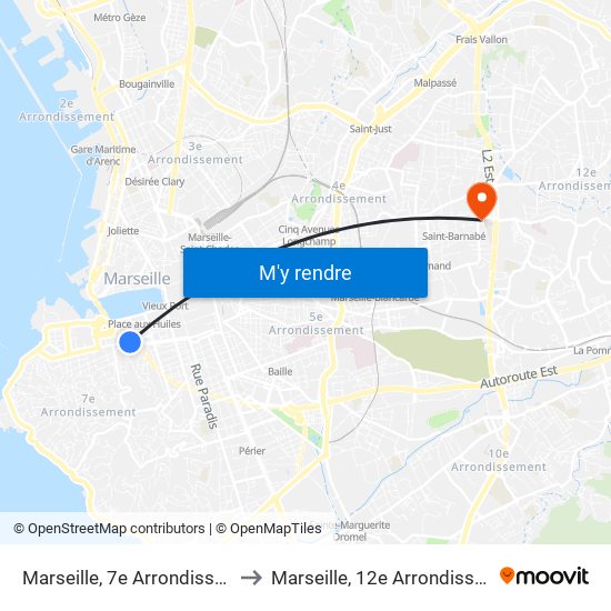 Marseille, 7e Arrondissement to Marseille, 12e Arrondissement map