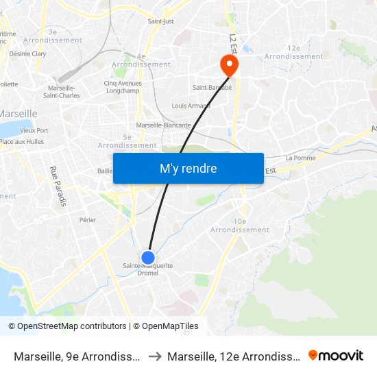 Marseille, 9e Arrondissement to Marseille, 12e Arrondissement map
