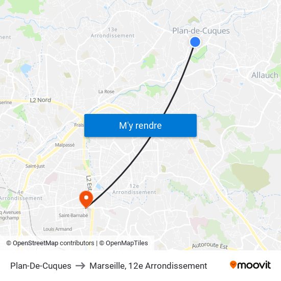 Plan-De-Cuques to Marseille, 12e Arrondissement map