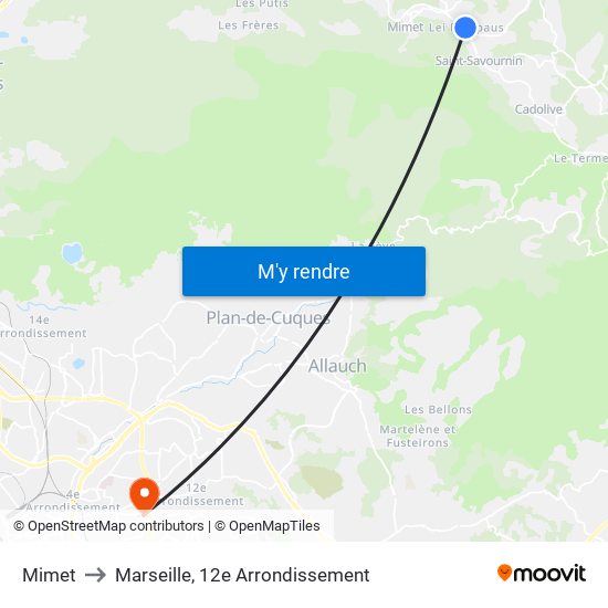 Mimet to Marseille, 12e Arrondissement map