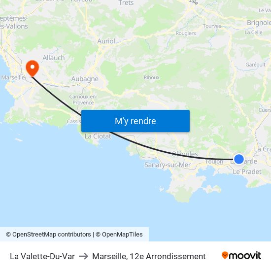 La Valette-Du-Var to Marseille, 12e Arrondissement map