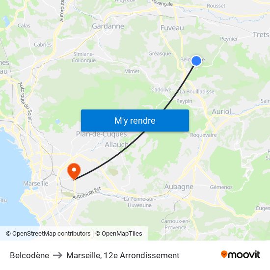 Belcodène to Marseille, 12e Arrondissement map