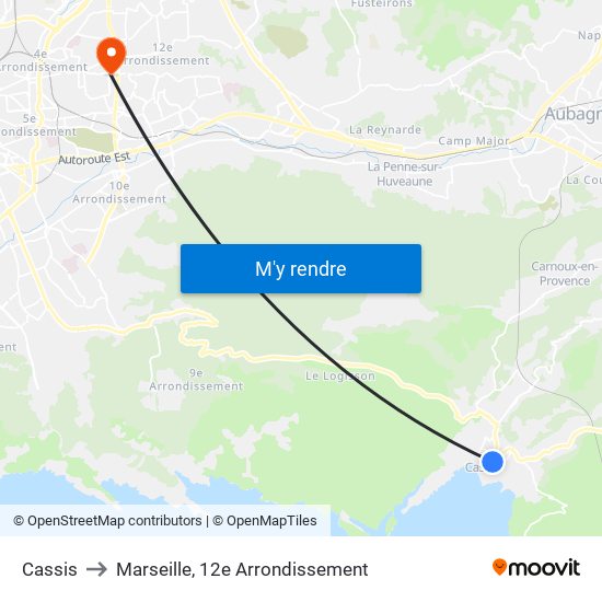 Cassis to Marseille, 12e Arrondissement map
