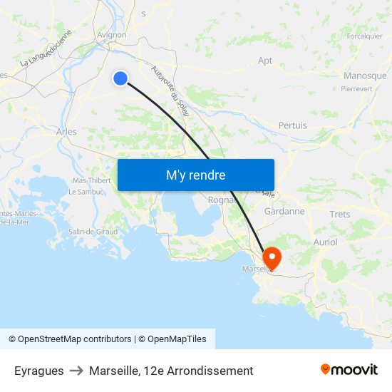 Eyragues to Marseille, 12e Arrondissement map