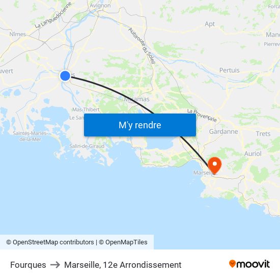 Fourques to Marseille, 12e Arrondissement map