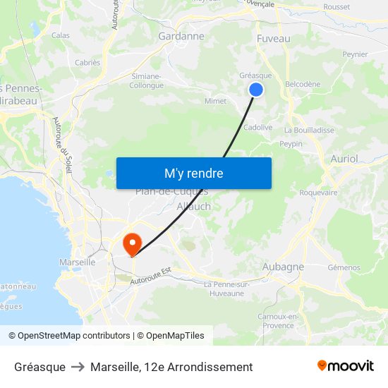 Gréasque to Marseille, 12e Arrondissement map