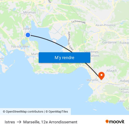 Istres to Marseille, 12e Arrondissement map