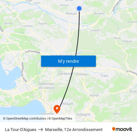 La Tour-D'Aigues to Marseille, 12e Arrondissement map