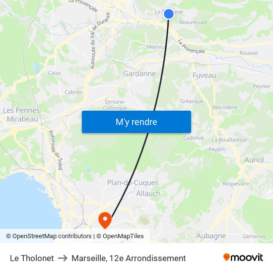Le Tholonet to Marseille, 12e Arrondissement map