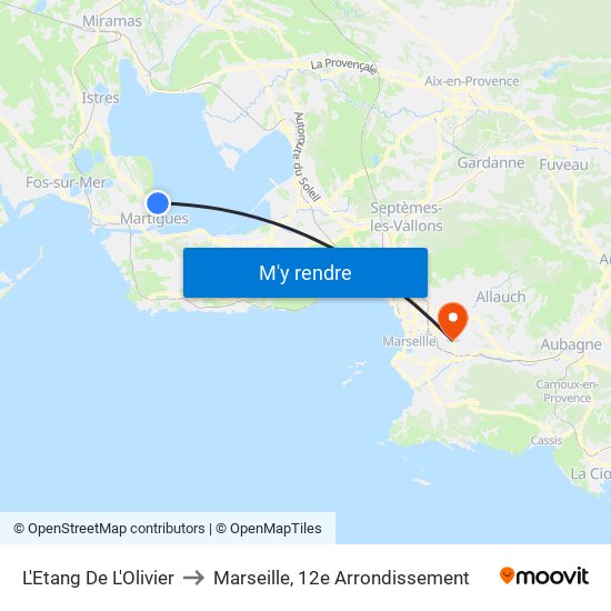 L'Etang De L'Olivier to Marseille, 12e Arrondissement map