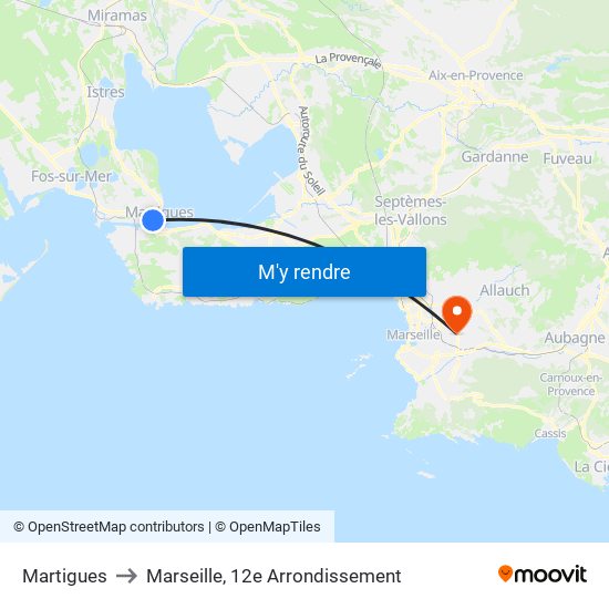 Martigues to Marseille, 12e Arrondissement map