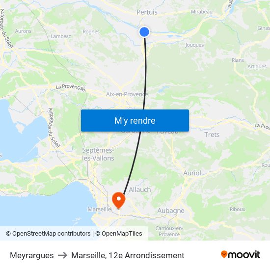 Meyrargues to Marseille, 12e Arrondissement map
