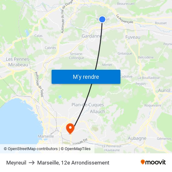 Meyreuil to Marseille, 12e Arrondissement map