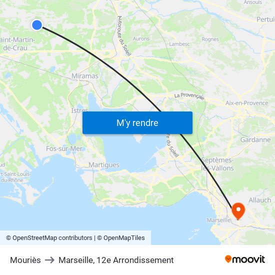 Mouriès to Marseille, 12e Arrondissement map