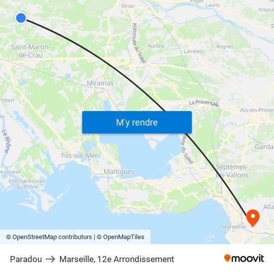 Paradou to Marseille, 12e Arrondissement map