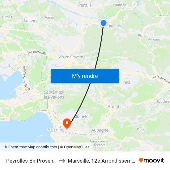 Peyrolles-En-Provence to Marseille, 12e Arrondissement map