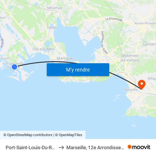 Port-Saint-Louis-Du-Rhône to Marseille, 12e Arrondissement map