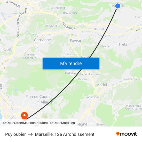 Puyloubier to Marseille, 12e Arrondissement map