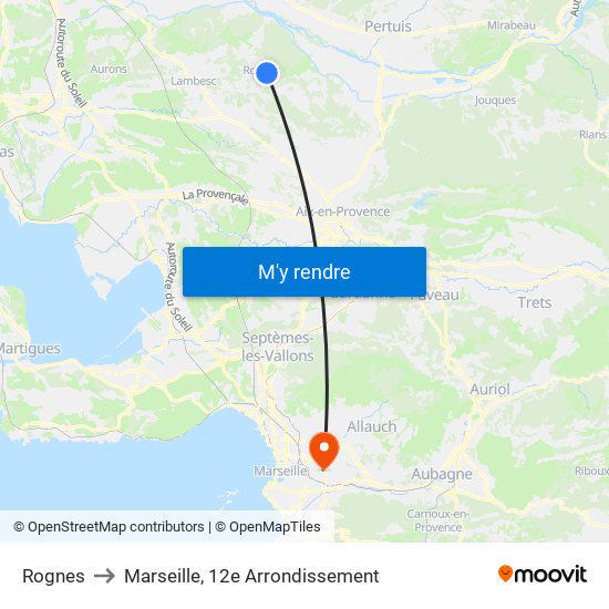 Rognes to Marseille, 12e Arrondissement map