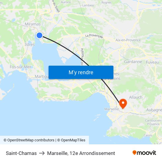 Saint-Chamas to Marseille, 12e Arrondissement map