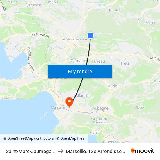 Saint-Marc-Jaumegarde to Marseille, 12e Arrondissement map