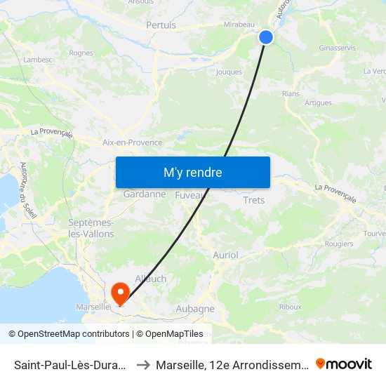 Saint-Paul-Lès-Durance to Marseille, 12e Arrondissement map
