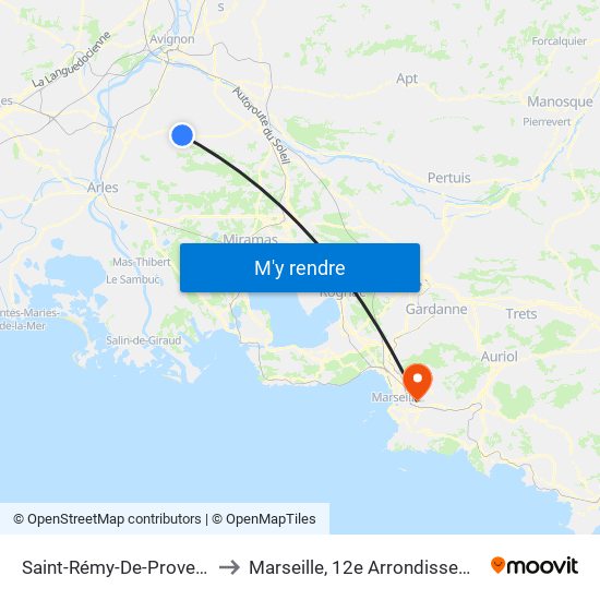 Saint-Rémy-De-Provence to Marseille, 12e Arrondissement map