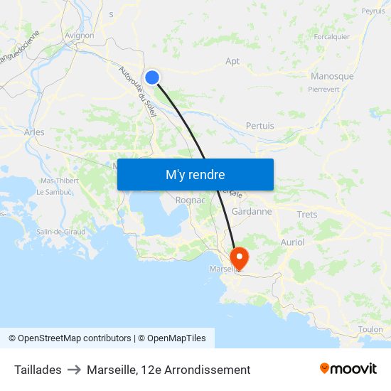 Taillades to Marseille, 12e Arrondissement map