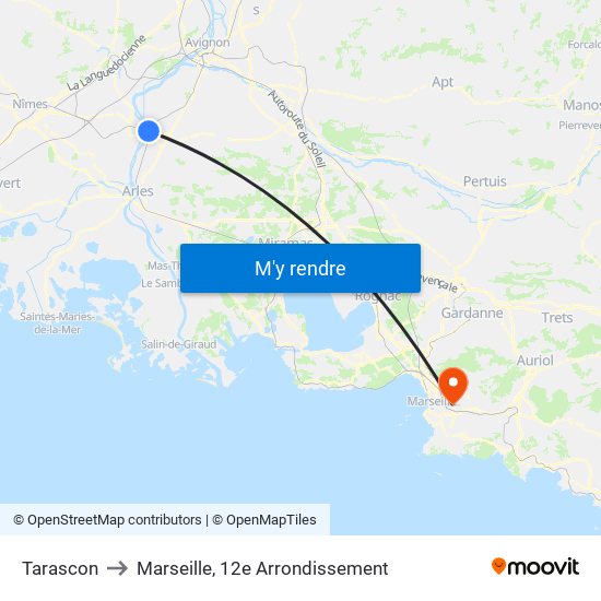 Tarascon to Marseille, 12e Arrondissement map