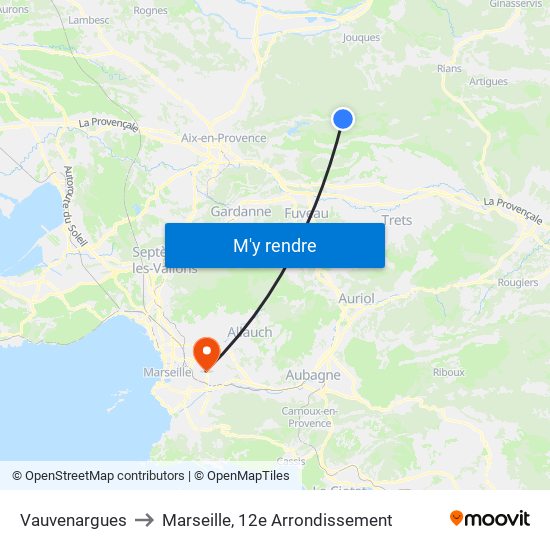 Vauvenargues to Marseille, 12e Arrondissement map