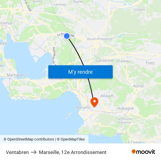 Ventabren to Marseille, 12e Arrondissement map