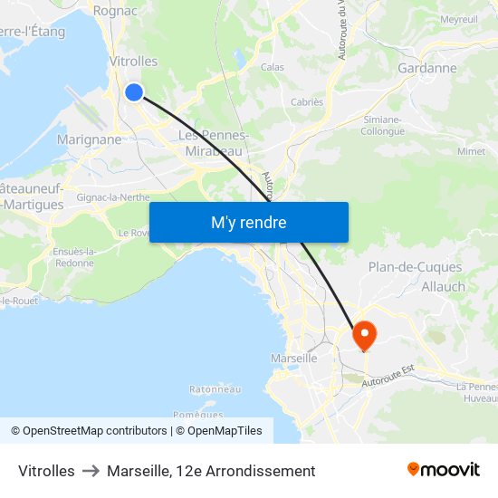 Vitrolles to Marseille, 12e Arrondissement map