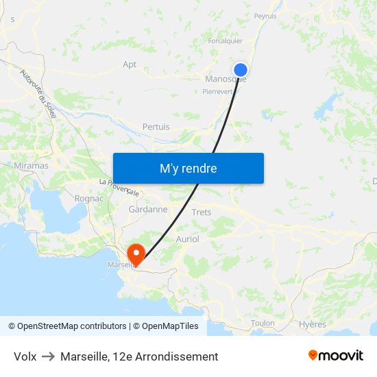 Volx to Marseille, 12e Arrondissement map