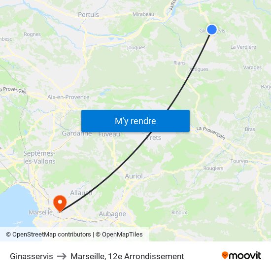 Ginasservis to Marseille, 12e Arrondissement map