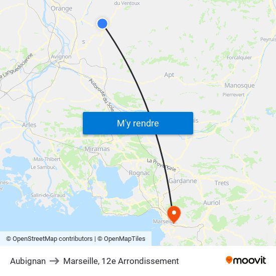 Aubignan to Marseille, 12e Arrondissement map