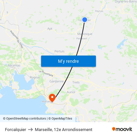 Forcalquier to Marseille, 12e Arrondissement map