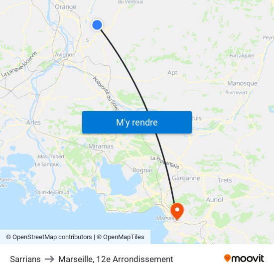 Sarrians to Marseille, 12e Arrondissement map