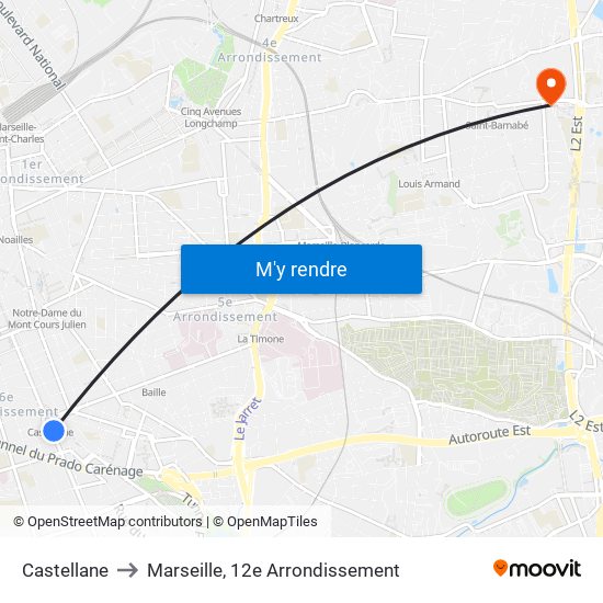 Castellane to Marseille, 12e Arrondissement map